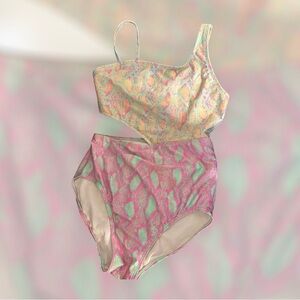 Cat & Jack Pink and Mint Snake Patterned Swimsuit XL Girls Size